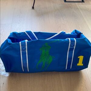 Ralph Lauren Blue Sports Bag with Yellow Logo